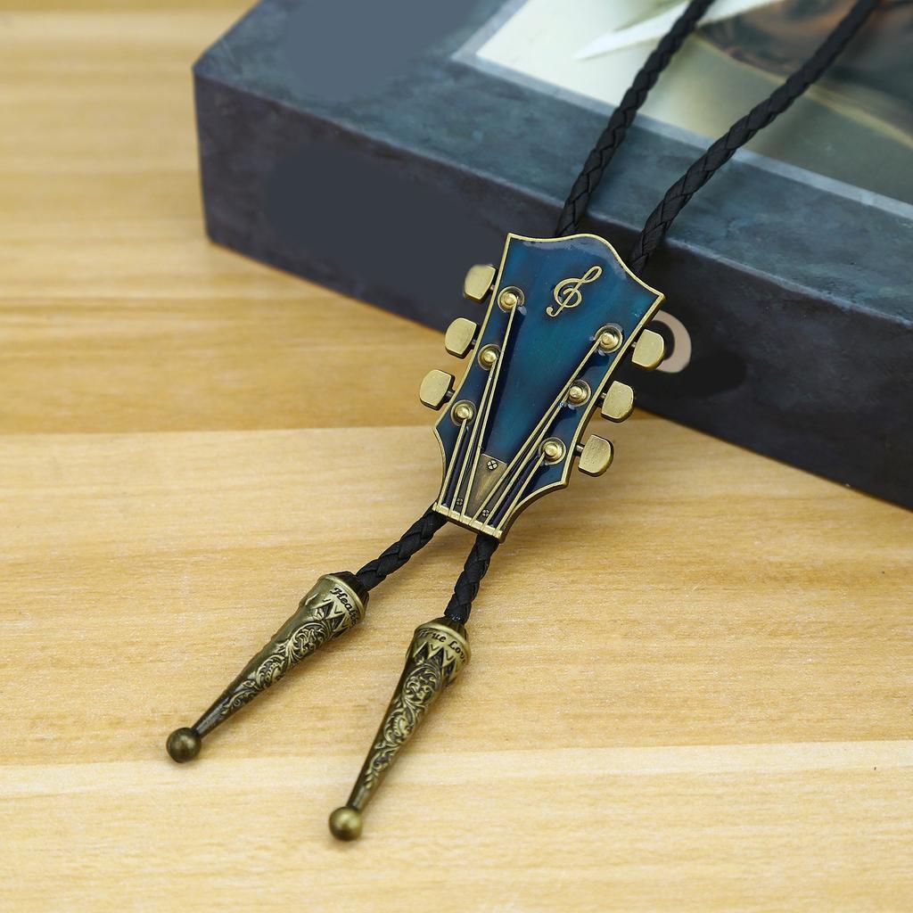 Vintage Western Cowboy Bolo Tie Guitar Head Necktie Punk Necklace Costume Accessory American Bola Tie Western