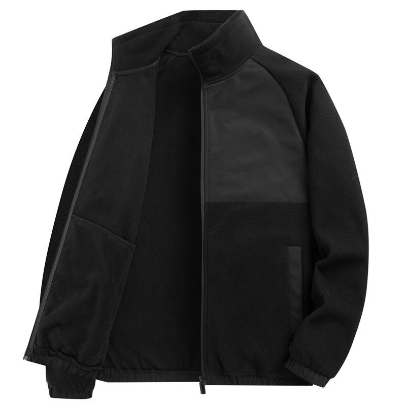Autumn and Winter Men's Casual Jacket for Teenagers Standing Collar Contrasting Color Fashion Trend Fleece Jacket for Men and Women