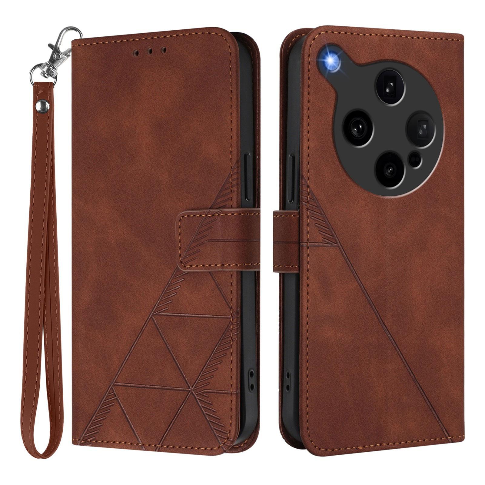 

For Oppo Find X8 Ultra 5G Leather Case with Hand Strap Wallet Stand Phone Cover Brown