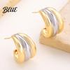Delicate Design Earrings Plated Hoop for Women Triple Illusion Stud