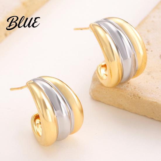 Delicate Design Earrings Plated Hoop for Women Triple Illusion Stud