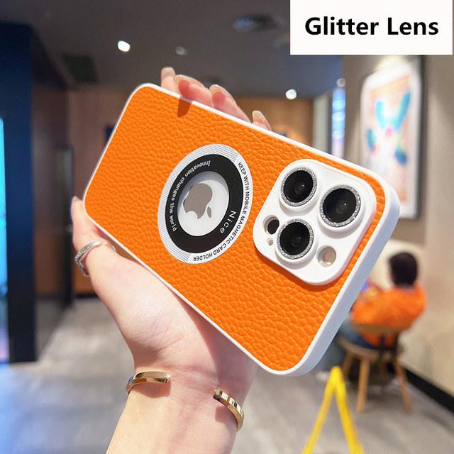 Skórzane logo biznesowe z dziurką etui na telefon Iphone 14 13 12 11 Pro Max 14 Plus 14pro 11 odporna na wstrząsy miękka osłona obiektywu tylna okładka