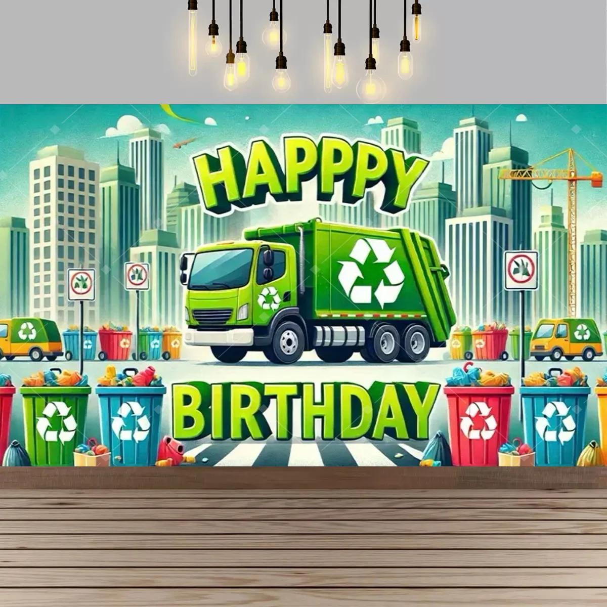 Recycling bin garbage truck theme party decoration background garbage bin children s birthday party banner photography Backdrop Vinyl 100X75cm
