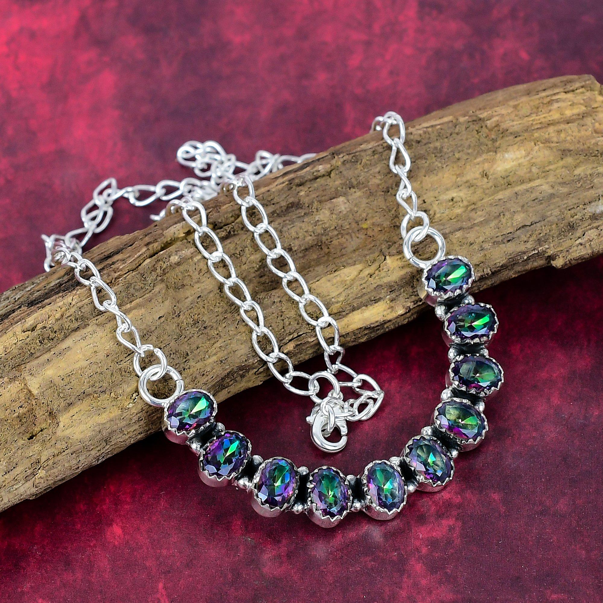 

Ожерелье из цельного серебра 925 пробы с мистическим топазом, ювелирное ожерелье ручной работы с драгоценными камнями, на День памяти