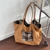 Korean Retro Woolen Plaid Double-sided Back Tote Bag Women's 2025 Autumn and Winter New Academy Large-capacity Shoulder Bag