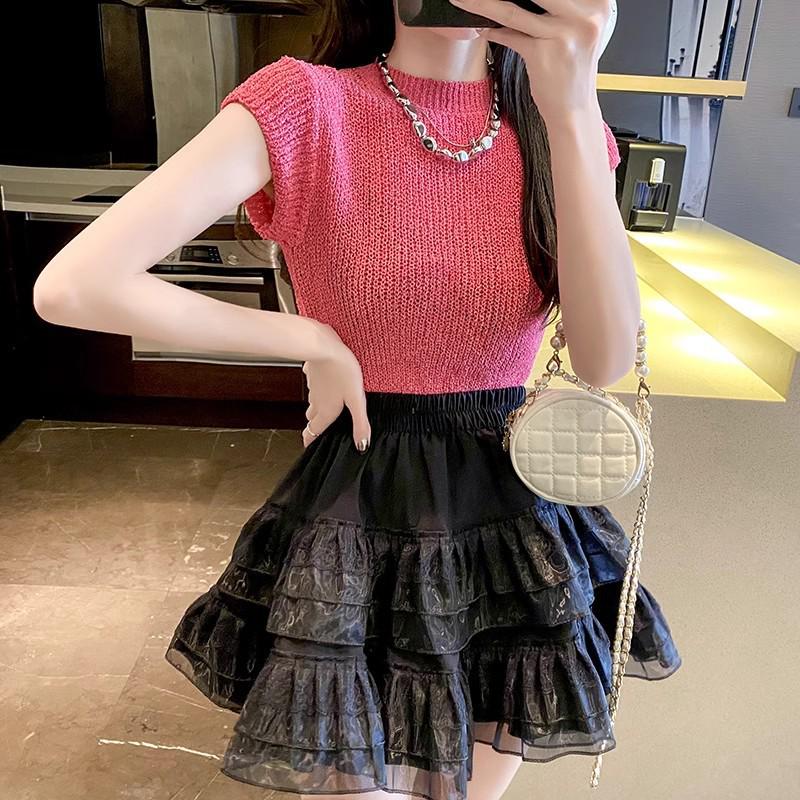 White Lace High-Waist A-Line Midi Skirt - Women's Spring/Autumn Korean Style