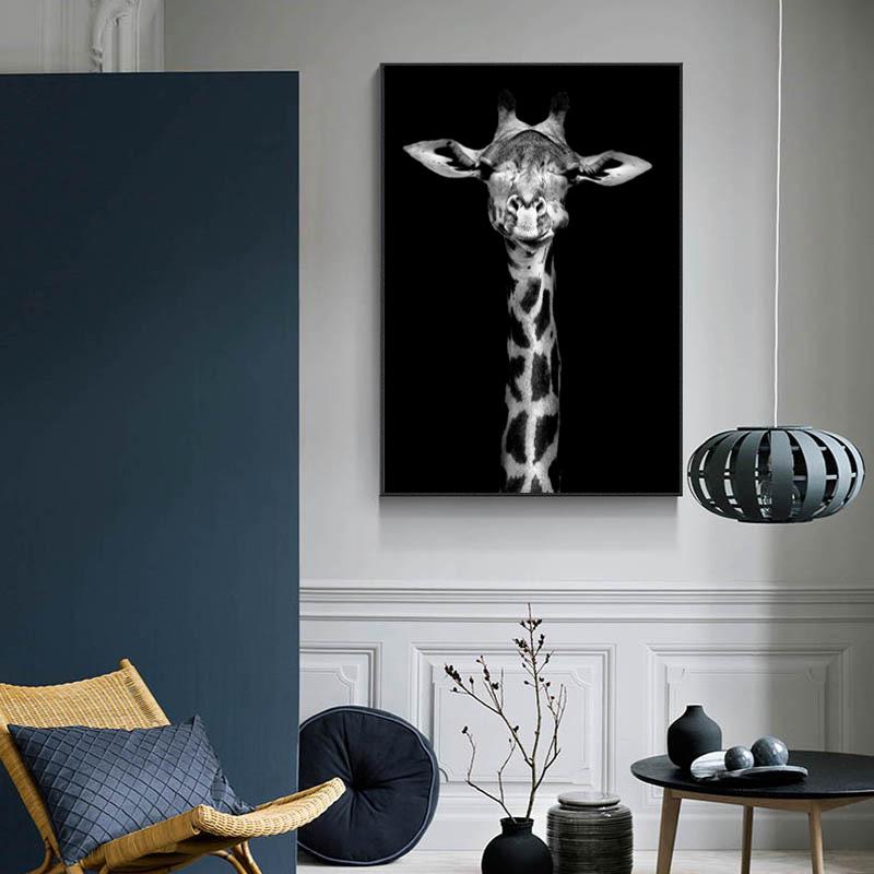 Modern Canvas Painting Black White Animal Posters and Prints Lion Elephant Deer Zebra Wall Pictures for Living Room Home Decor No Frame