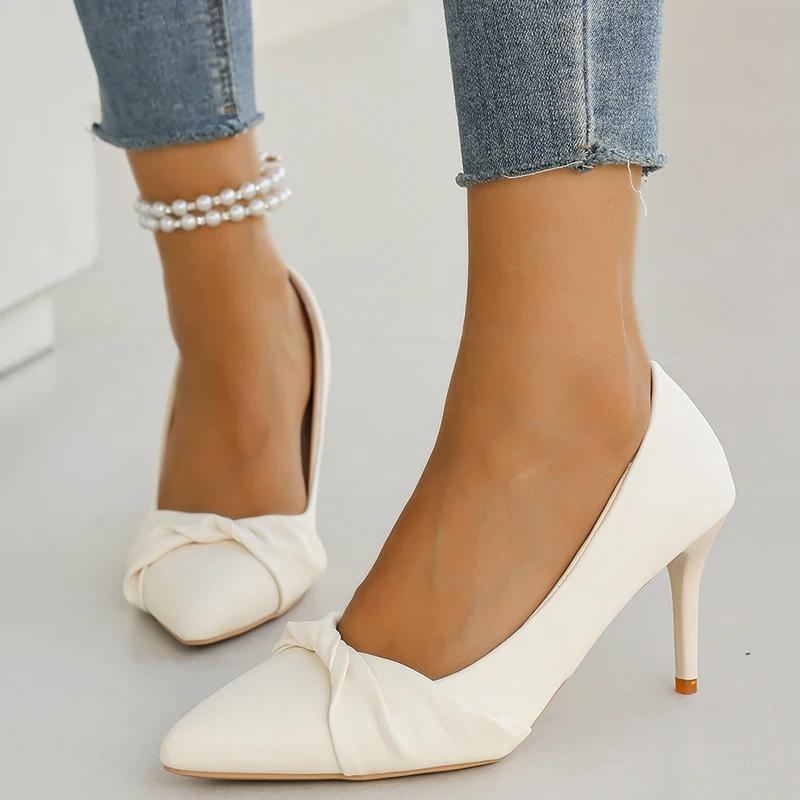 

Fashion 2025Women Classics White Pumps Fashion Pointed Toe Banquet Dress Shoes Plus Size Autumn Stiletto Heeled Pumps Mujer 37