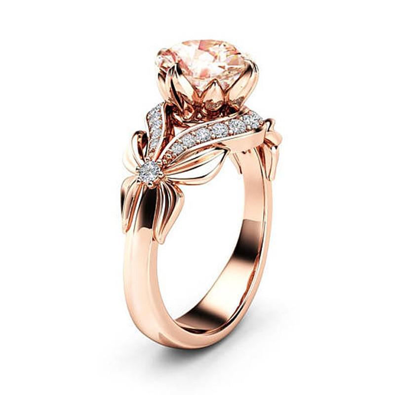 SanJie European-American Fashion Bowknot Women's Ring - Rose Gold Champagne Zircon