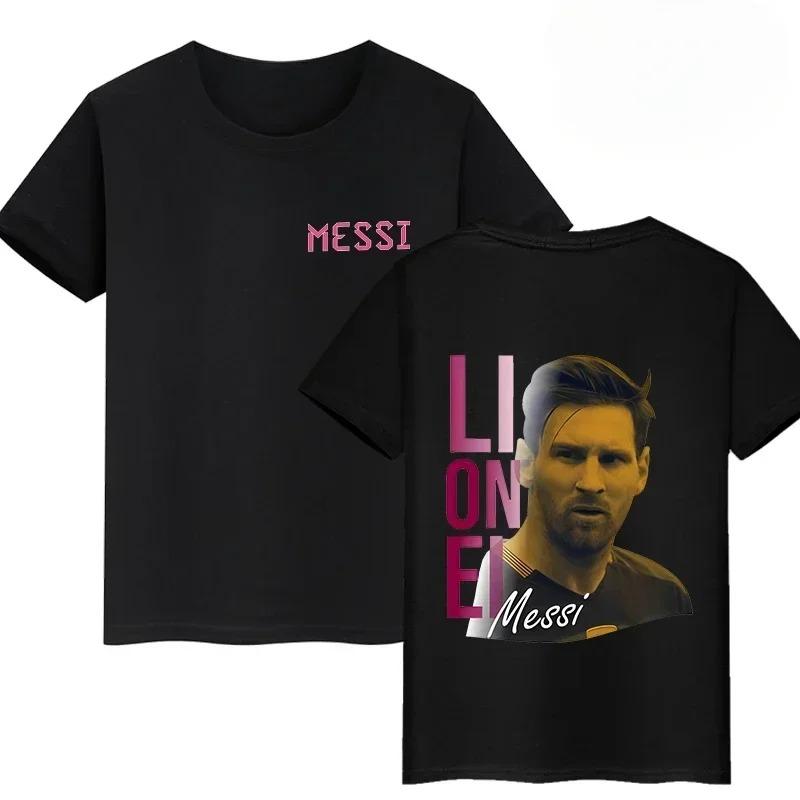Lionel Messi #10 Double-Sided Print T-Shirt, Unisex Soccer Fan Streetwear Tee, 100% Cotton Casual Football Top