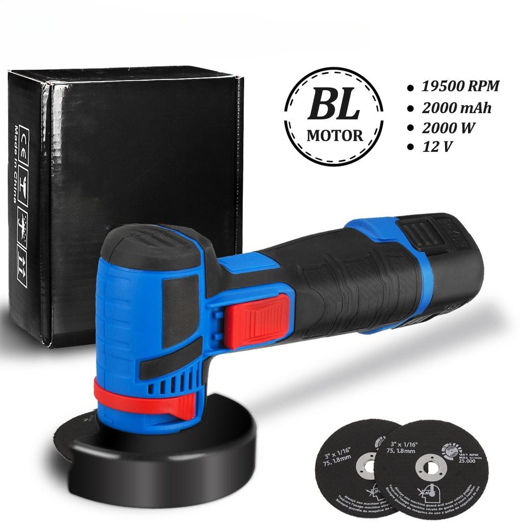 12V Brushless Angle Grinder Cordless Polishing Grinding Machine Mini Electric Power Cutter with Cutting Wheels Battery
