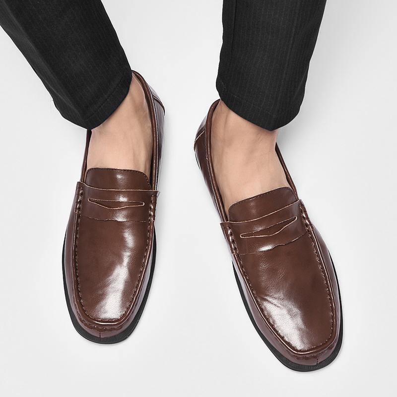 Fashion Men's Comfortable Dress Shoe All-match Mens Slip On Flats 2024 New Mens Classic Loafers Male Genuine Leather Business Shoes