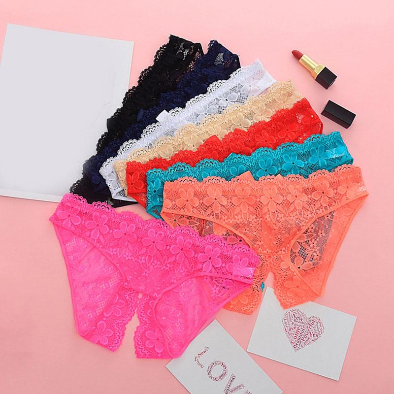 New Sexy Women Lace Panties See Through Open Crotch Underwear Seamless Low Waist Perspective Briefs Female Erotic Lingerie