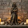 Creepy Tabletop Art Gothic Hooded Reaper Reading Book Resin Statue, Mystical Wizard Skull Figurine Spooky Sculpture Desktop Bookshelf Decor,