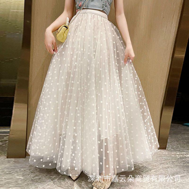 

Высококачественная юбка в горошек средней и длинной длины, тонкая и большая, пышная, высококачественная новая юбка из газовой ткани с рисунком «a-word» one size fits all абрикосовый