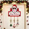 Santa Claus Wall Ornament Merry Christmas Wooden Door Hanging Sign with Bells, Rustic Snowman Black Cat Xmas Window Hanger Tree Reindeer Decorative