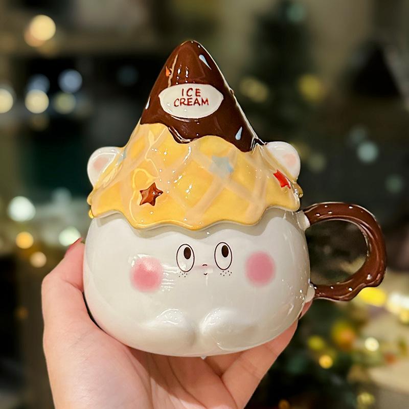 

Cute Cone Party Mug with Lid Creative Cartoon Ceramic Mug Cute Mug Gift for Friends Souvenir . 350ml