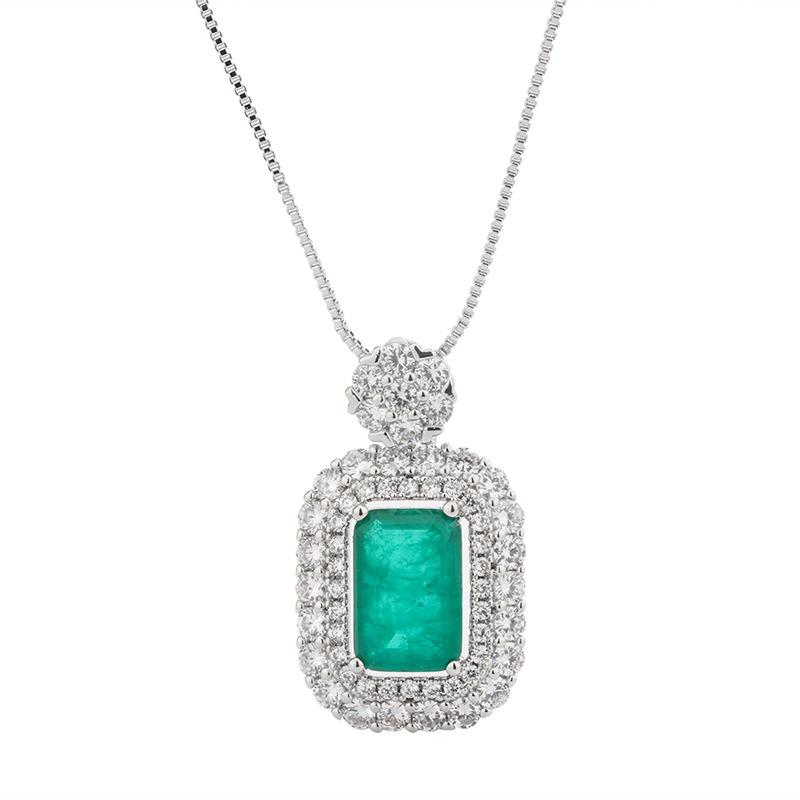 Jewelry Simulation Emerald Colored Treasure Pendant Retro Style Slightly Inlaid Zircon Women'S Necklace Pendant