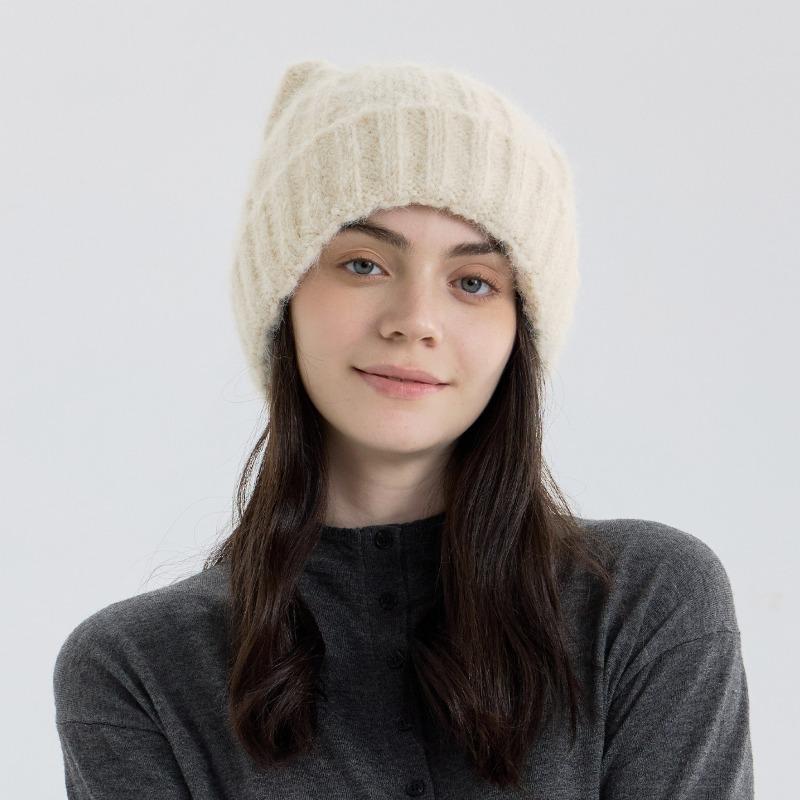 Personality cute cat ear solid color pullover knitted wool cold hat thickened warm autumn and winter hat schoolgirl