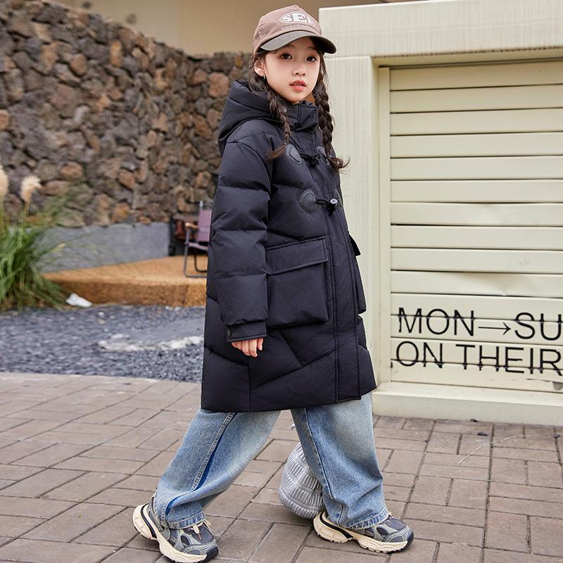 

Детский пуховик, зимнее толстое теплое пальто на белом утином пуху для девочек, зимнее пальто 140cm чёрный