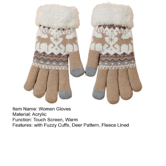 Winter Touchscreen Gloves Men Women Deer Pattern Knitted Warm Gloves Fleece Lined Thick Gloves with Fuzzy Cuffs for Indoor Outdoor Cycling