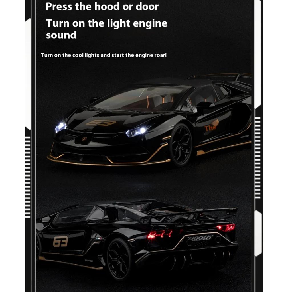 1/18 Scale Lamborghini Aventador SVJ Hidden Edition Supercar Race King Alloy Metal Diecast Model Car Sound & Light Child Toy Kids Gift