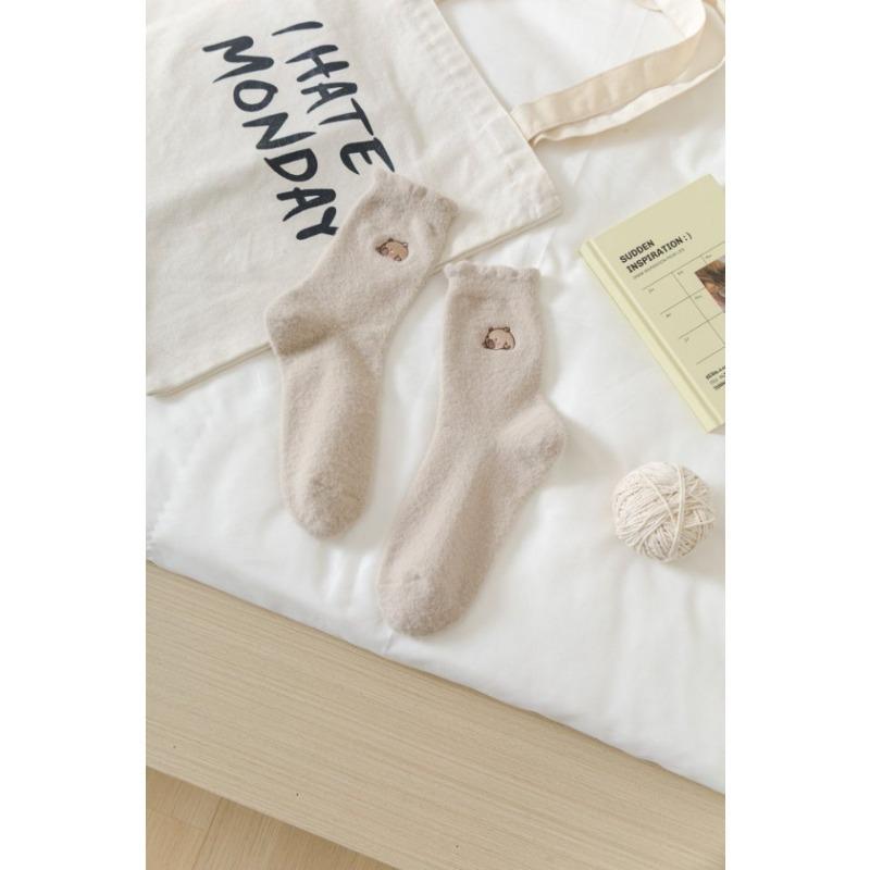 

Женский осенне-зимний стиль Утолщенный Теплый Напольный Сон Месяц Сын в гольфах 1 pair серый/бежевый