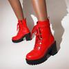 Women Motorcycle Boots Patent Leather Winter Ladies Boots Lady Lace Up Side Zipper Ankle Boots High Heel Platforms Winter Shoes