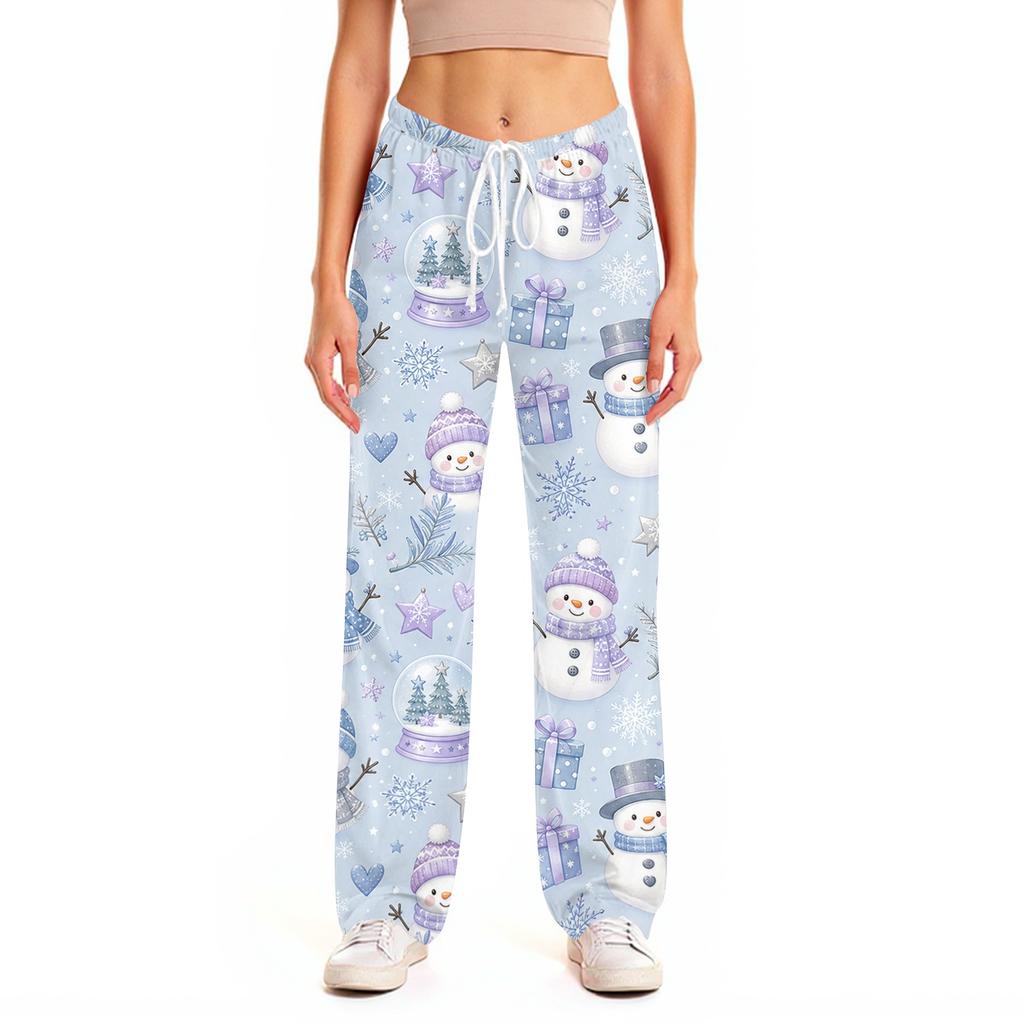 Damen Weihnachts-Pyjamahose mit Aufdruck, elastischem Bund und - Lässige Haus-Schlafkleidung