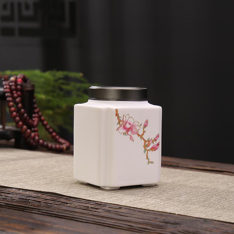 Ceramic Tea Caddy Flower Portable Candy Box Metal Lid Home Seal Coffee Beans Nut Medicinal Herbs Storage Jar Food Container New