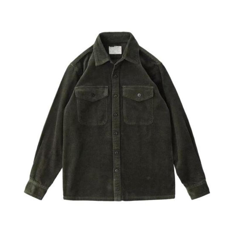 Yousheng Spring Fall Men Cargo Plaid Print Single-breasted Long Sleeves Corduroy Retro Japanese Style with Chest Pockets Loose Mid Length Cardigan Top