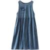 Women's Casual Denim Dress - Mid-Length, Round Neck, Loose Slimming Fit, Retro Style, Plus Size, Perfect for Spring and Summer