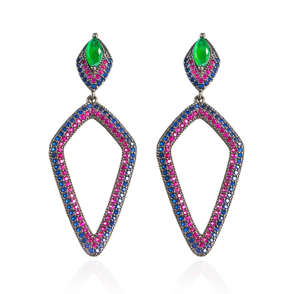 Light Luxury Heavy Industry Exaggerated Color Zircon Earrings, Needle Geometric Rhombus Earrings Earrings
