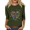 Women's Fashion Loose Casual Seven 3/4 Sleeve Printed Round Neck Pullover Top