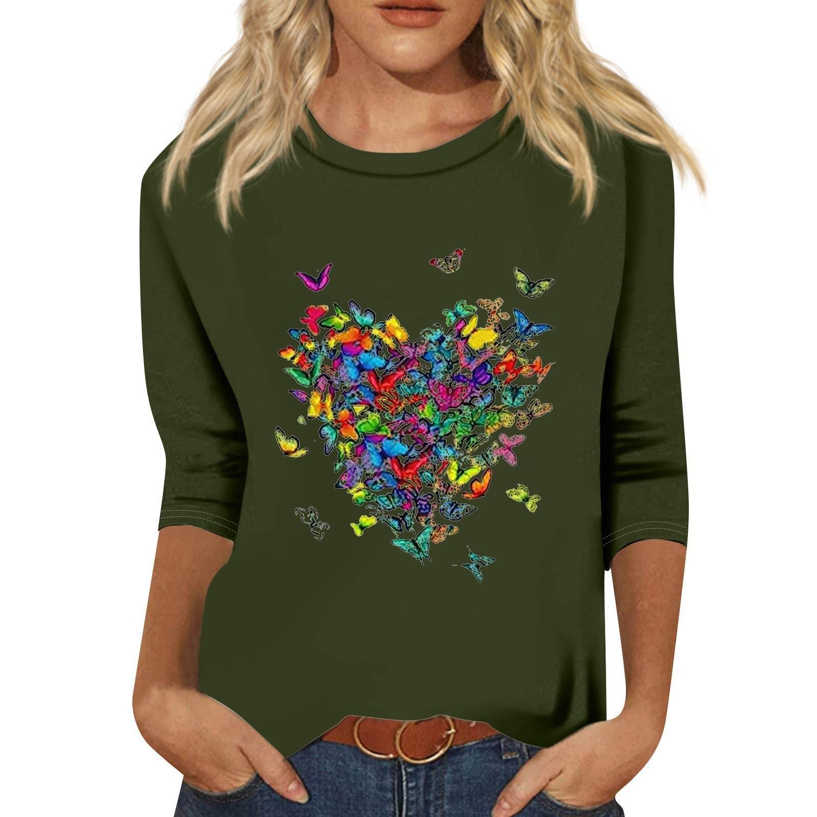 

Женский модный свободный повседневный пуловер с принтом и круглым вырезом, рукав три четверти L зелёный