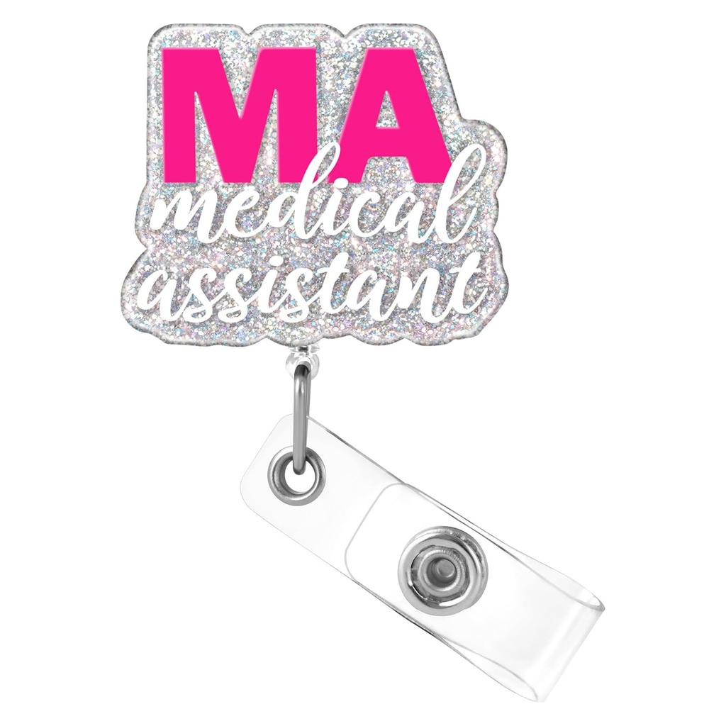 Badge Reel With Belt Clip  Nurse Badge Reel  Department Name Tag Glitter Acrylic Badge Reel For Nurse