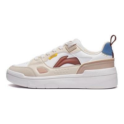 Li Ning Common 80s Slip Resistant Abrasion Resistant Low Top Skateboard Shoes Women's Brown White AGCT228-3