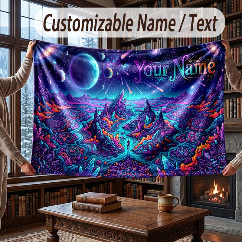 Weltraum Kosmisches Thema Decke Benutzerdefinierter Name Text Personalisierte Decke Weich Gemütlich Decke für Zuhause Sofa Bett