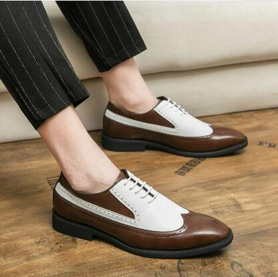 Men s Large Size Oxford Brogue Color Block Leather Dress Shoes 38
