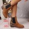 Leopard Winter Sexy Women Ankle Boots Autumnwinter Female Short Zip Chelsea Boots Retro Round Toe Square Heel Size 36-43