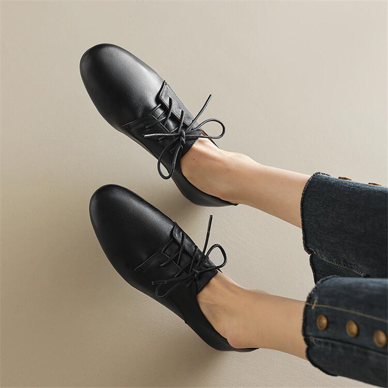 Fashion 2025 Spring New Cow Leather Women Shoes Fashion Lace-Up Oxford Shoes Round Toe Soft Low Heel Shoes Woman Zapatos De Mujer Pumps