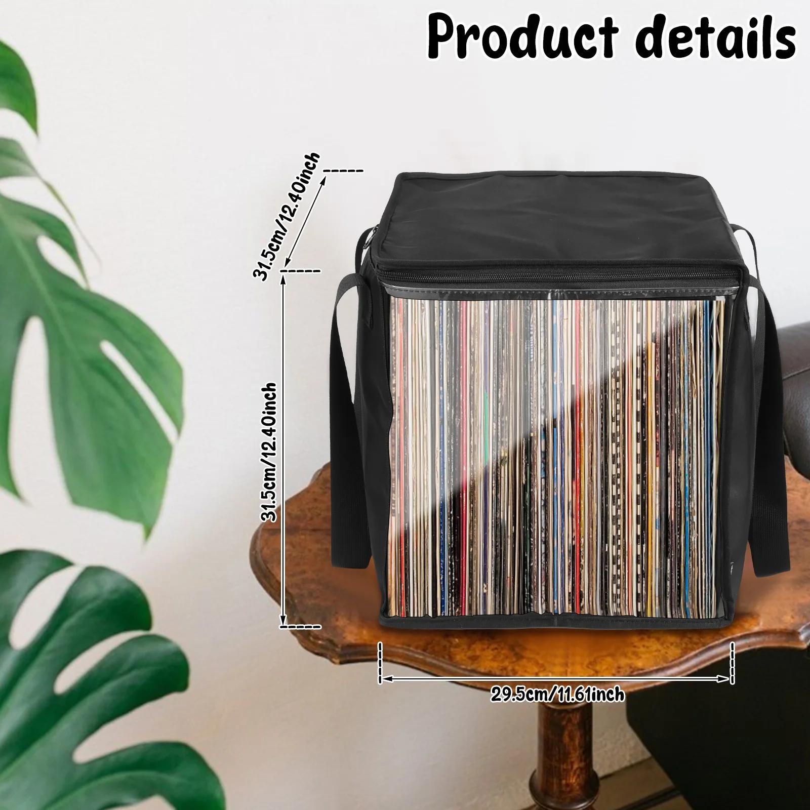 Organizer Clear Vinyl Carrying Bag with Handle and Lid Large Capacity Record Album Holder Holds up to 50 12.4X11.61X12.4 inch