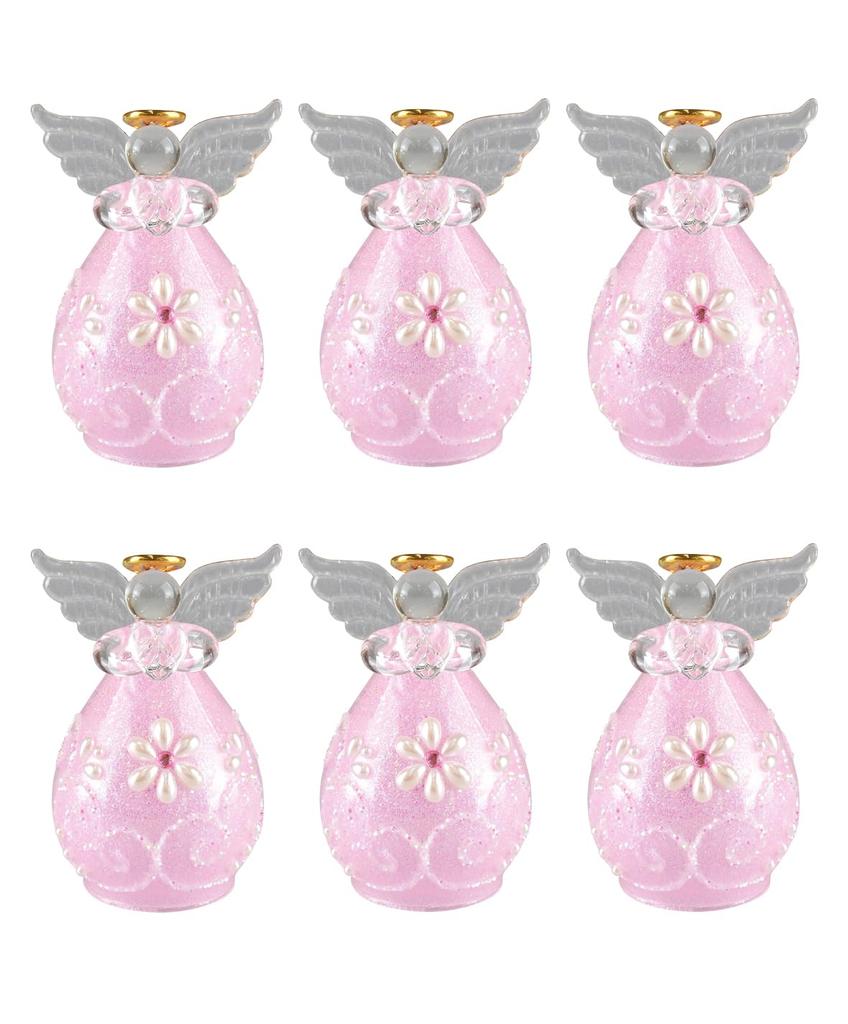 Fourcart Cute Handmade Glass Champagne Angel Bells, Pink, Set of 6
