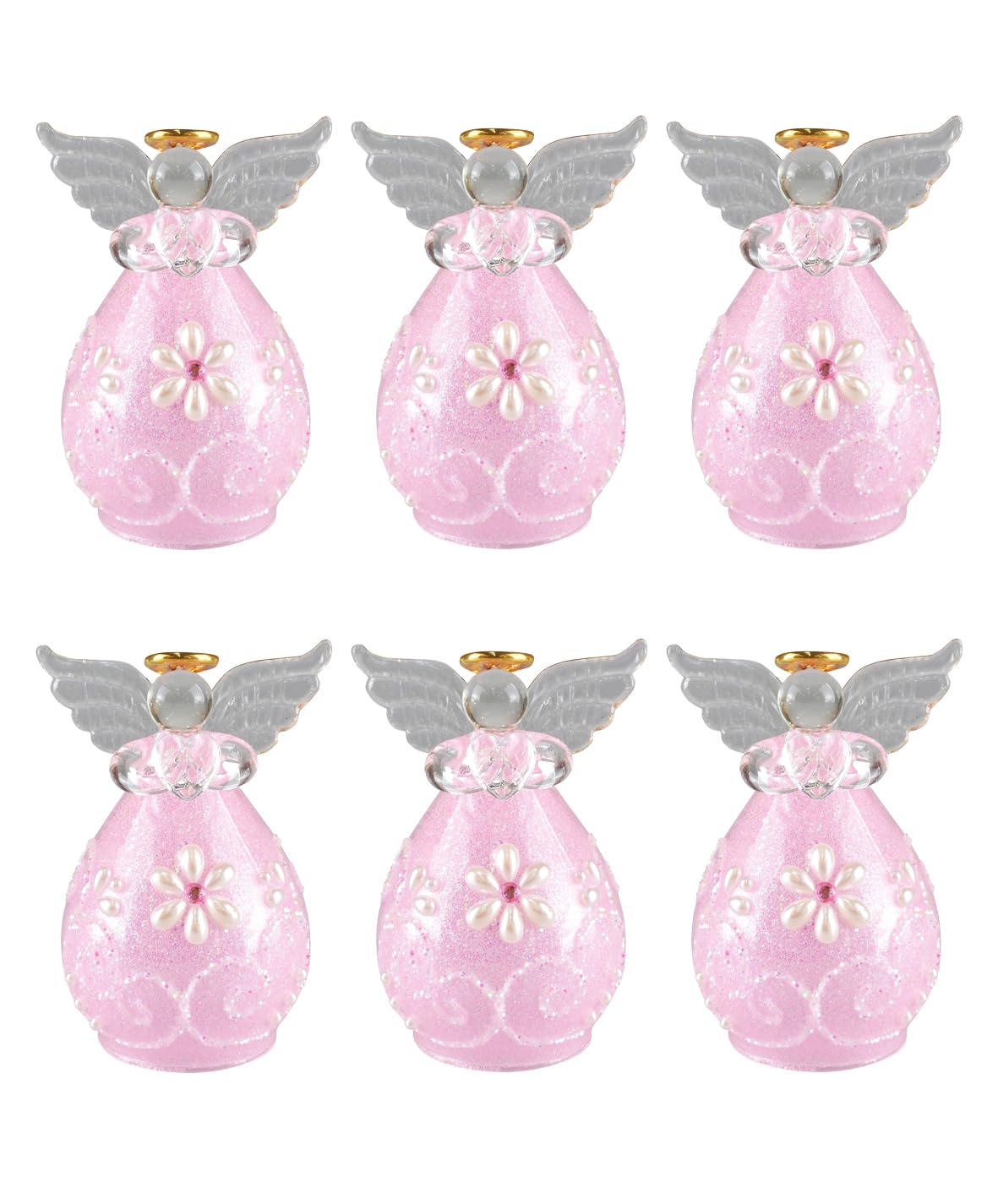 

Fourcart Cute Handmade Glass Champagne Angel Bells, Pink, Set of 6