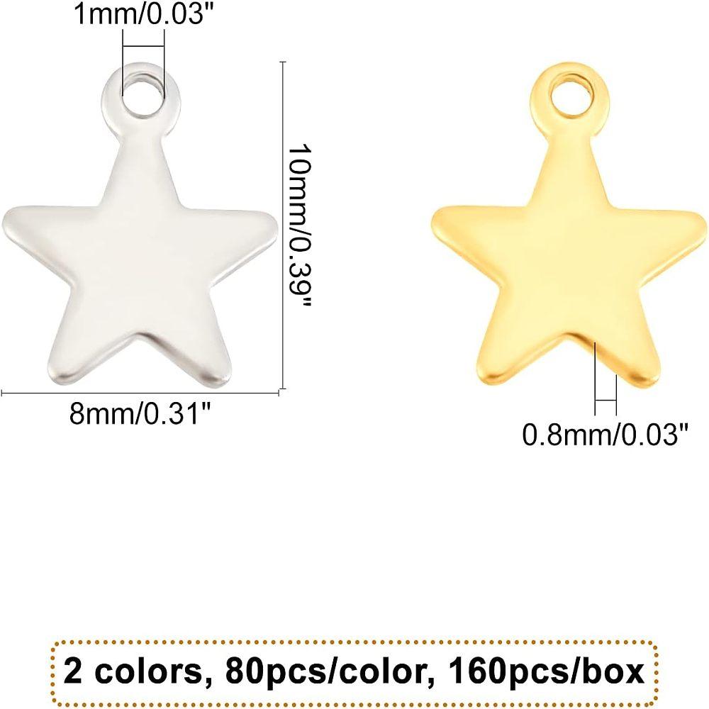 304 Stainless Steel Charms Star Golden & Stainless Steel Color 10x8x0.8mm Hole: 1mm 160pcs/box