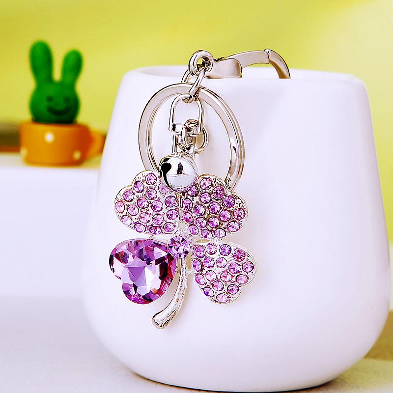 Four-Leaf Clover Rhinestone Keychain Pendant - Women's Flower Charm Keyring Gift