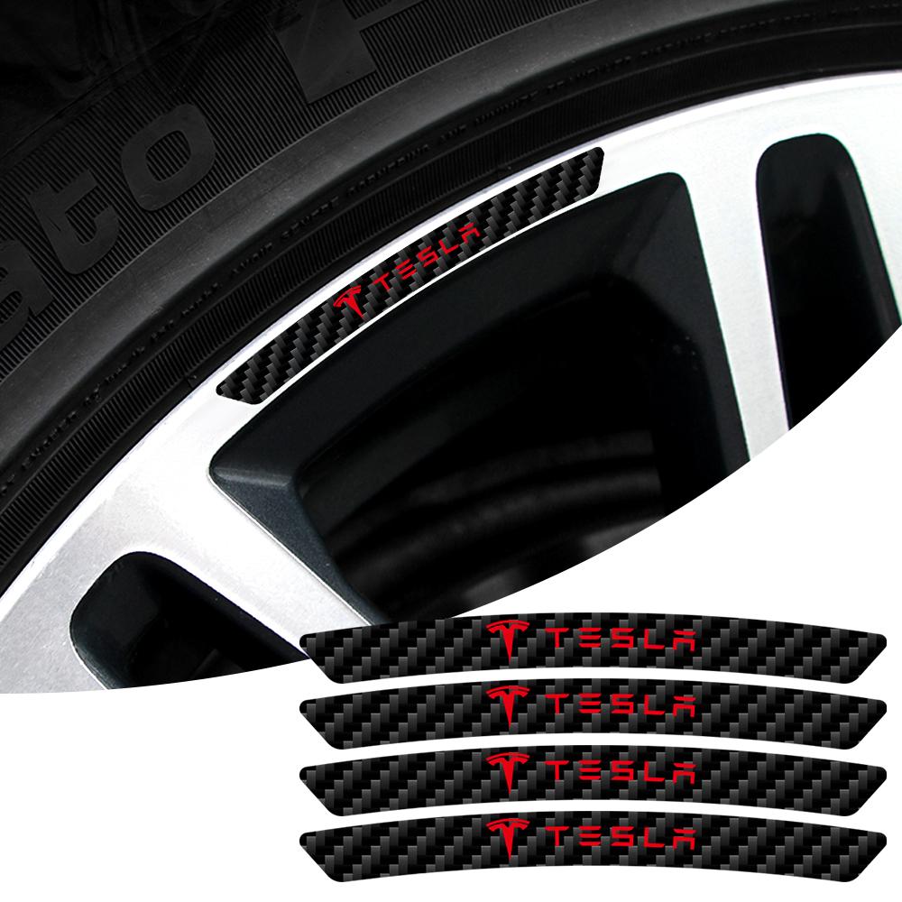 AAAIS1 4pcs Carbon Fiber Car Badges Wheels Rims Stickers Auto Styling Decoration For Tesla Model 3 Model Y Model S Model X Cybertruck