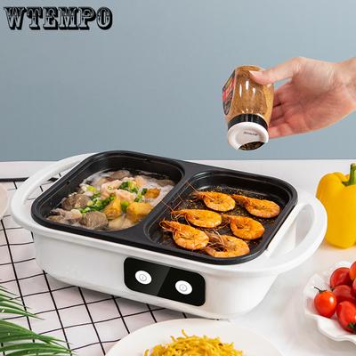 Panela shabu antiaderente 2 em 1, grelha multifogão para churrasco shabu shabu com grelha, bifes, ramen e macarrão, panela elétrica