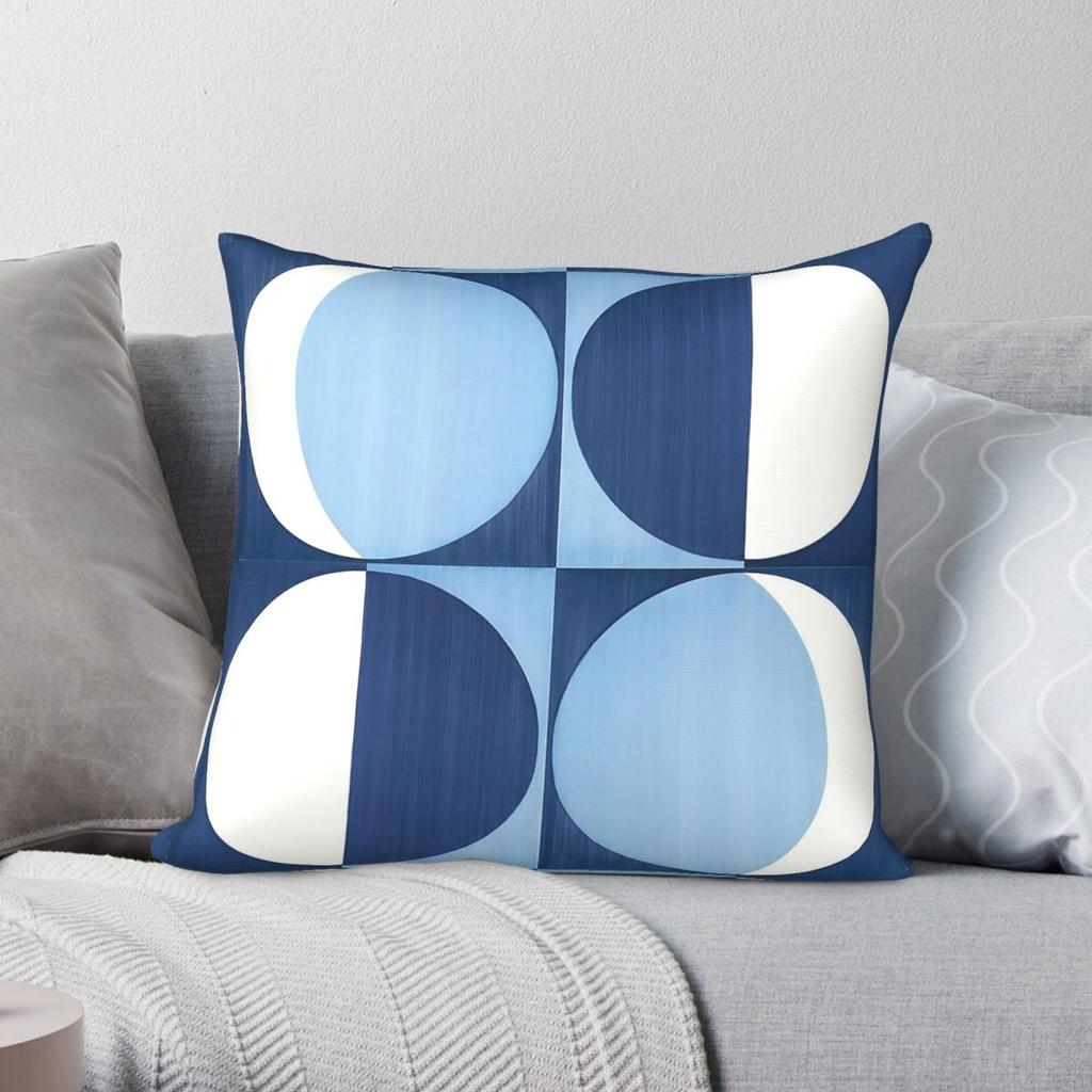 Blue Ponti Tiles Square Pillowcase Polyester Linen Velvet Printed Zip Decor Bed Wholesale
