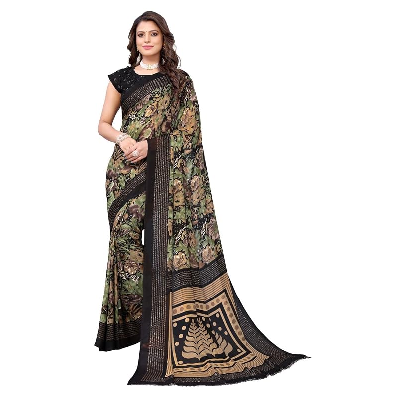 Yashika Women's Georgette Saree With Unstitched Blouse Piece (Kumud Red_W_Red)